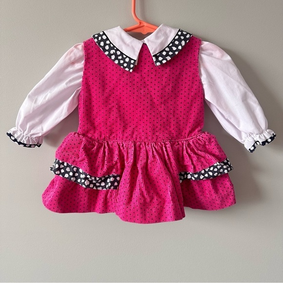Vintage Small Steps 12 Months Girl Pink Corduroy Bow Dress Top 80s 90s - Picture 2 of 7
